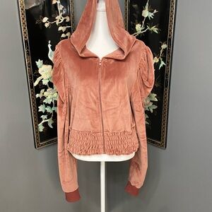 Y2K style women’s Velour Zip Up Hoodie fitted Waistband Retro Club wear